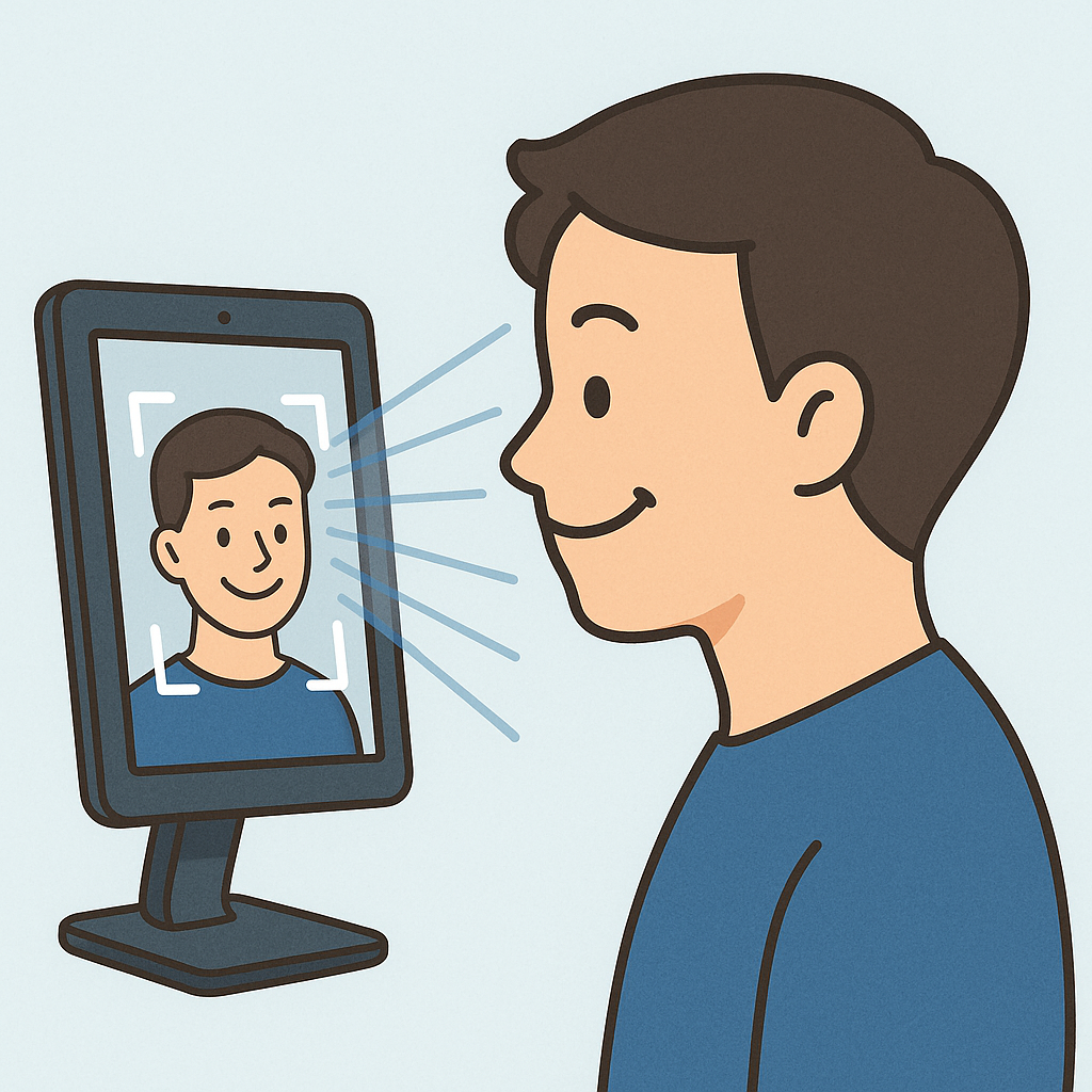 タブレットに顔をかざしているイメージ